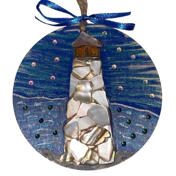 Blue and White Lighthouse Ornament - Picture 4 of 5